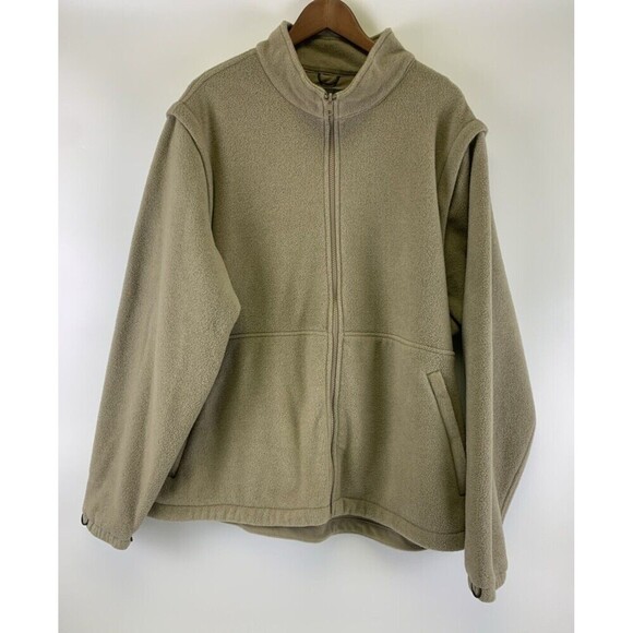 Cabelas Fleece Full Zip Jacket Removable Sleeves Vest Tan Zip Pockets Mens 2XL - Picture 1 of 15